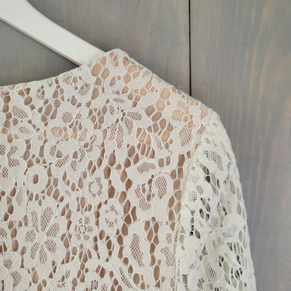 Rose + Olive Lace Blouse Women Size S Ivory Bell Sleeve Romantic Coquette - Picture 3 of 9